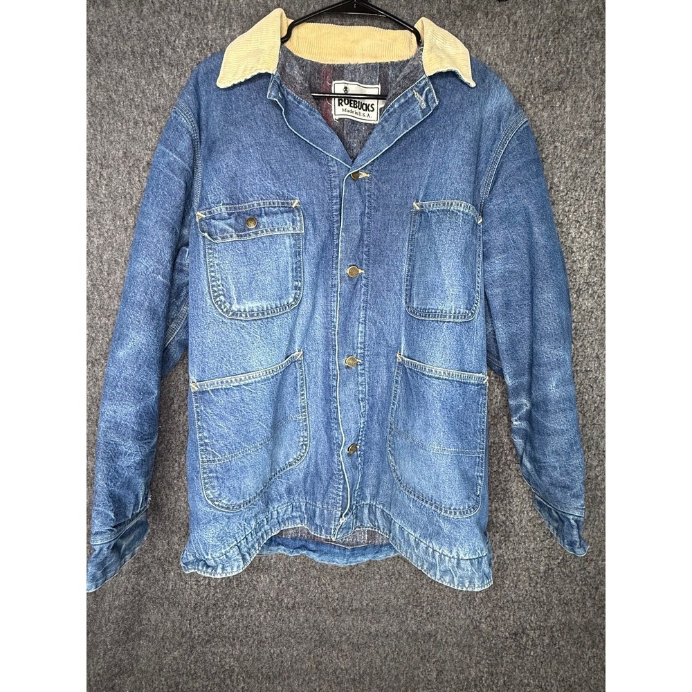 Vtg Sears Roebucks Mens Denim Chore Jacket Blanket Lined XL 80s